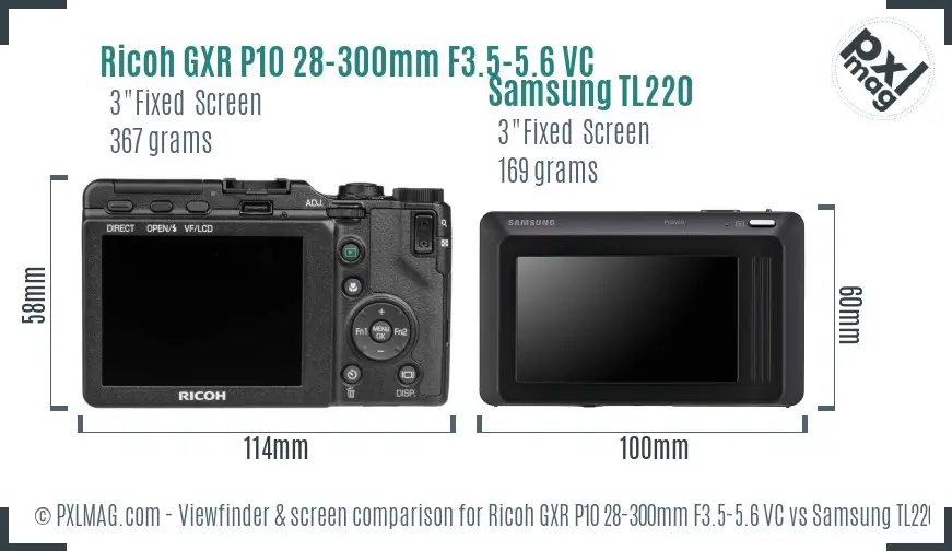 Ricoh GXR P10 28-300mm F3.5-5.6 VC vs Samsung TL220 Screen and Viewfinder comparison