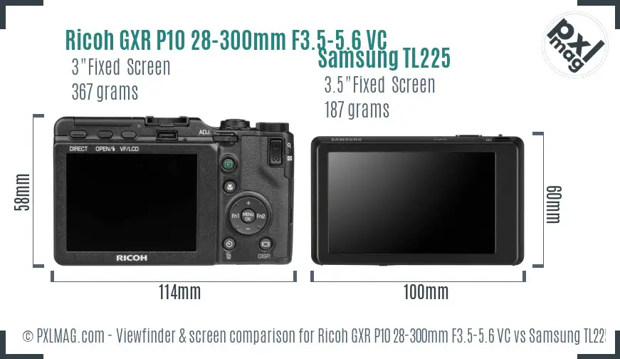 Ricoh GXR P10 28-300mm F3.5-5.6 VC vs Samsung TL225 Screen and Viewfinder comparison