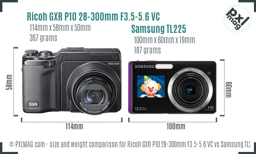Ricoh GXR P10 28-300mm F3.5-5.6 VC vs Samsung TL225 size comparison