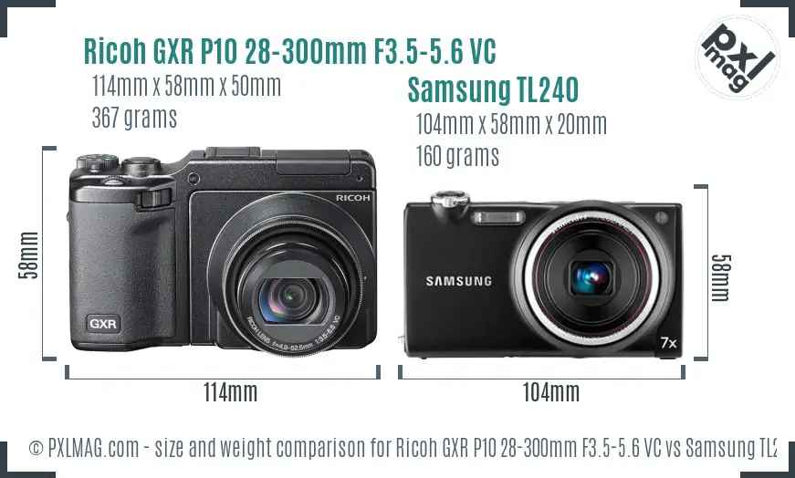 Ricoh GXR P10 28-300mm F3.5-5.6 VC vs Samsung TL240 size comparison
