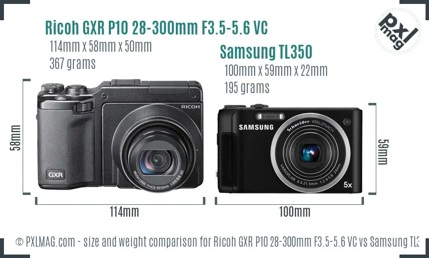 Ricoh GXR P10 28-300mm F3.5-5.6 VC vs Samsung TL350 size comparison