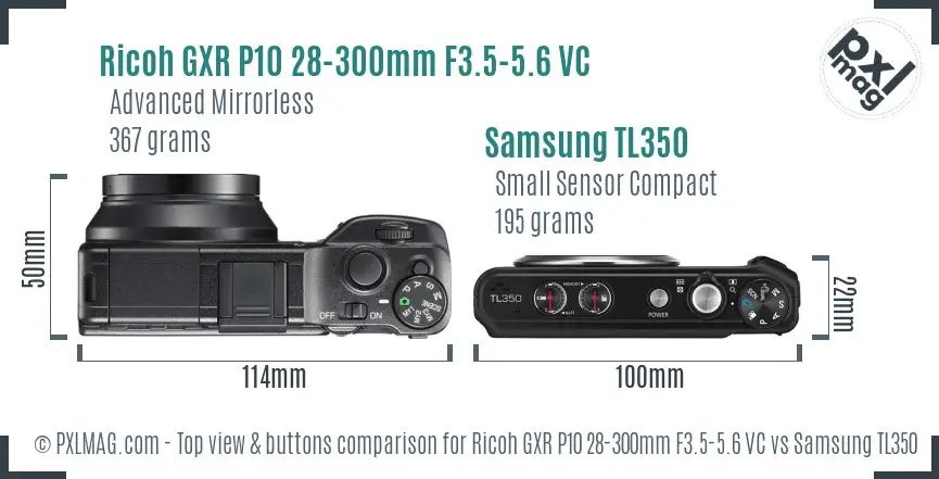 Ricoh GXR P10 28-300mm F3.5-5.6 VC vs Samsung TL350 top view buttons comparison