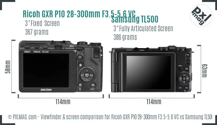 Ricoh GXR P10 28-300mm F3.5-5.6 VC vs Samsung TL500 Screen and Viewfinder comparison