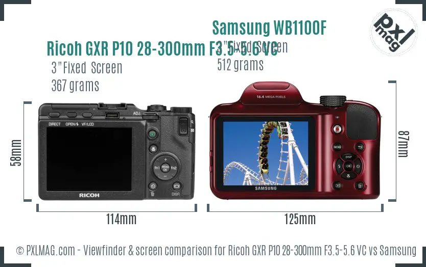 Ricoh GXR P10 28-300mm F3.5-5.6 VC vs Samsung WB1100F Screen and Viewfinder comparison