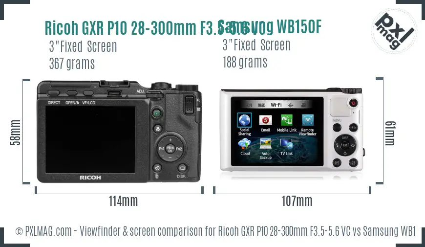 Ricoh GXR P10 28-300mm F3.5-5.6 VC vs Samsung WB150F Screen and Viewfinder comparison