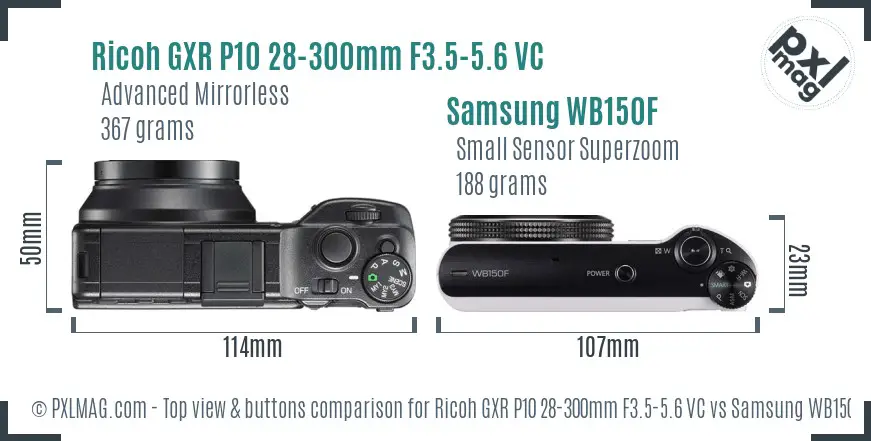 Ricoh GXR P10 28-300mm F3.5-5.6 VC vs Samsung WB150F top view buttons comparison