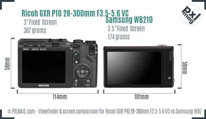 Ricoh GXR P10 28-300mm F3.5-5.6 VC vs Samsung WB210 Screen and Viewfinder comparison