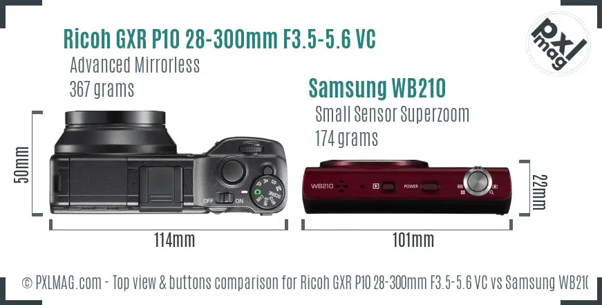 Ricoh GXR P10 28-300mm F3.5-5.6 VC vs Samsung WB210 top view buttons comparison