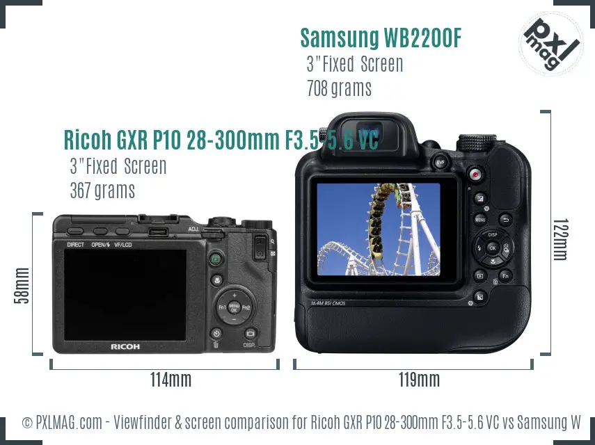 Ricoh GXR P10 28-300mm F3.5-5.6 VC vs Samsung WB2200F Screen and Viewfinder comparison