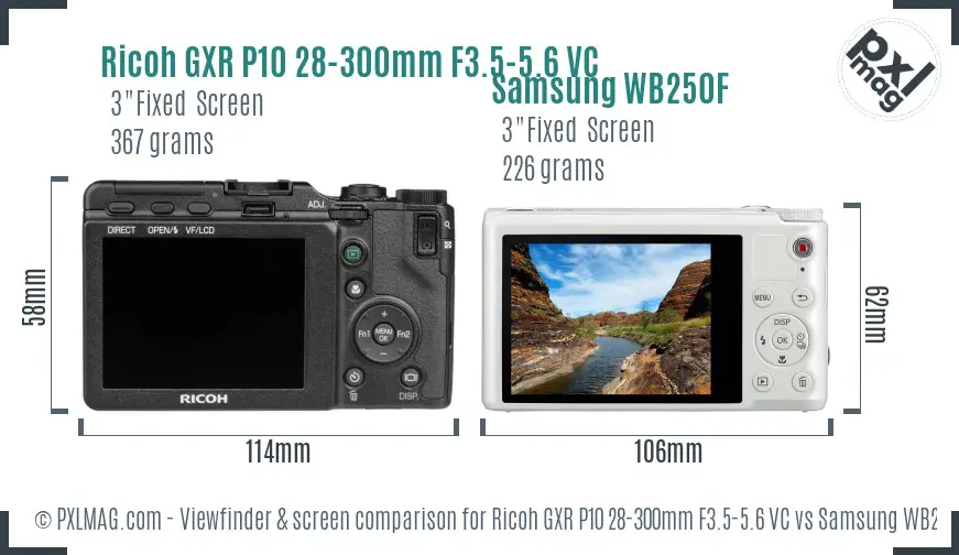 Ricoh GXR P10 28-300mm F3.5-5.6 VC vs Samsung WB250F Screen and Viewfinder comparison
