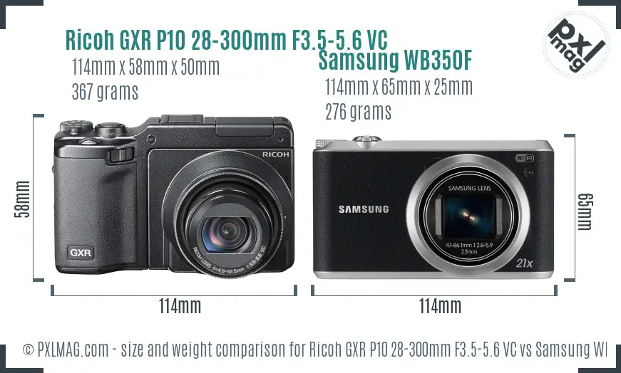 Ricoh GXR P10 28-300mm F3.5-5.6 VC vs Samsung WB350F size comparison