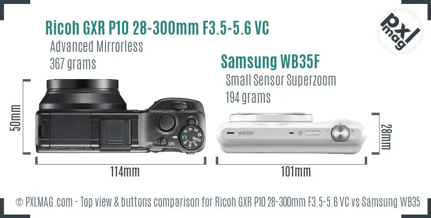 Ricoh GXR P10 28-300mm F3.5-5.6 VC vs Samsung WB35F top view buttons comparison