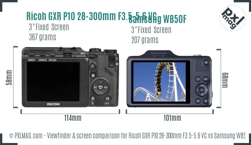 Ricoh GXR P10 28-300mm F3.5-5.6 VC vs Samsung WB50F Screen and Viewfinder comparison