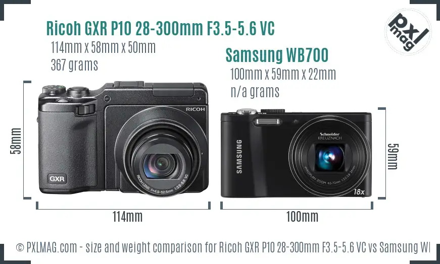 Ricoh GXR P10 28-300mm F3.5-5.6 VC vs Samsung WB700 size comparison