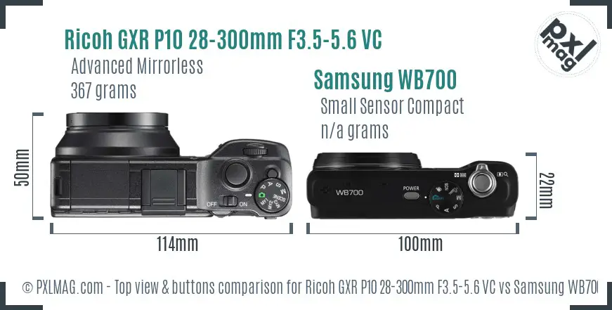 Ricoh GXR P10 28-300mm F3.5-5.6 VC vs Samsung WB700 top view buttons comparison