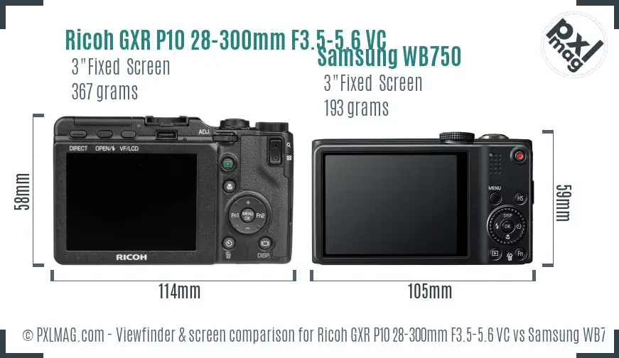 Ricoh GXR P10 28-300mm F3.5-5.6 VC vs Samsung WB750 Screen and Viewfinder comparison