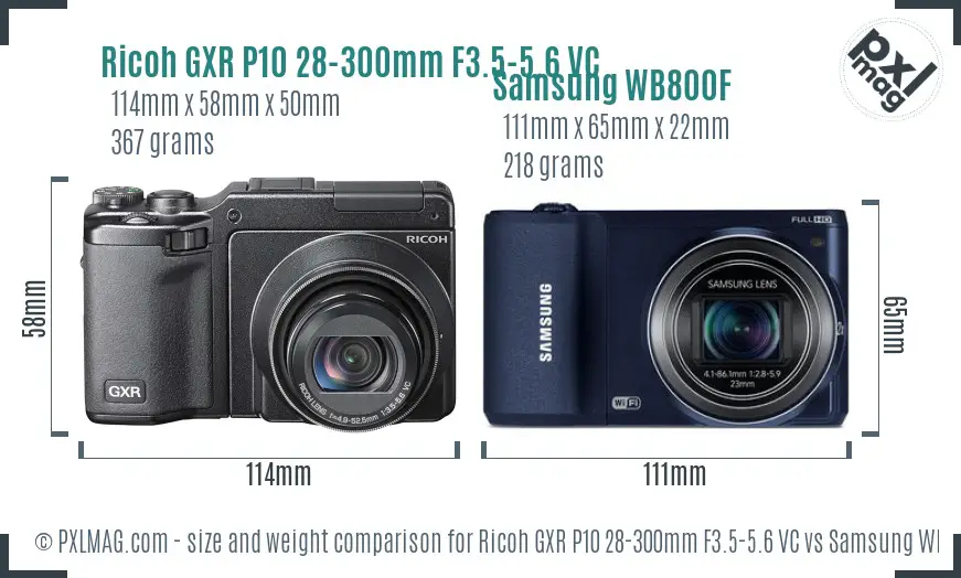 Ricoh GXR P10 28-300mm F3.5-5.6 VC vs Samsung WB800F size comparison