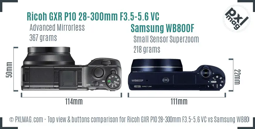 Ricoh GXR P10 28-300mm F3.5-5.6 VC vs Samsung WB800F top view buttons comparison