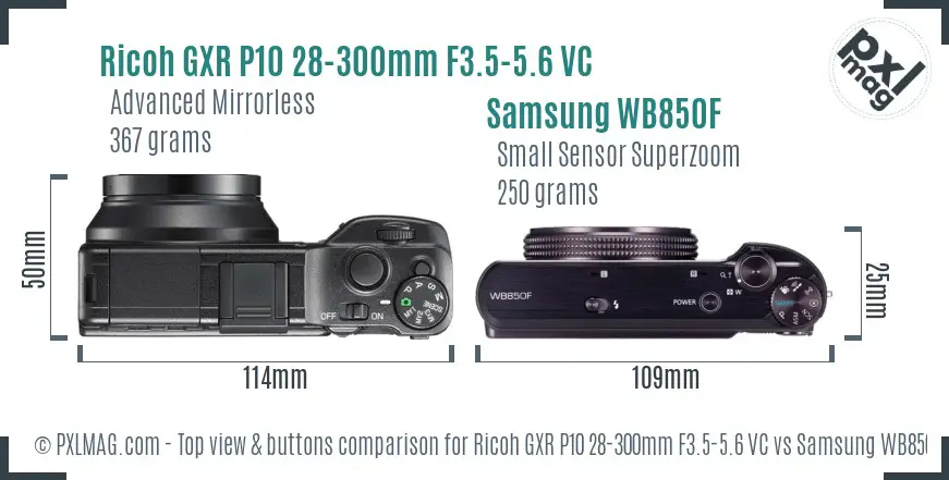 Ricoh GXR P10 28-300mm F3.5-5.6 VC vs Samsung WB850F top view buttons comparison