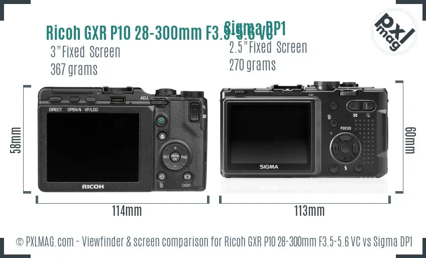 Ricoh GXR P10 28-300mm F3.5-5.6 VC vs Sigma DP1 Screen and Viewfinder comparison