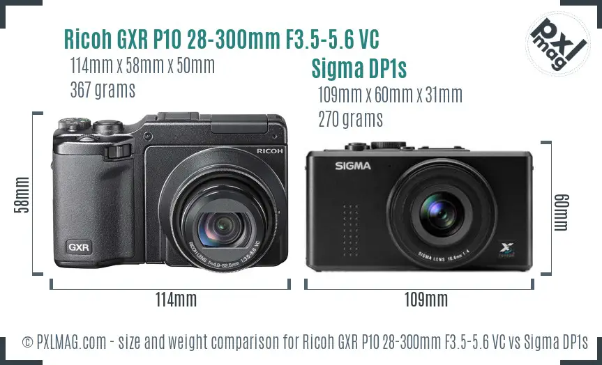 Ricoh GXR P10 28-300mm F3.5-5.6 VC vs Sigma DP1s size comparison