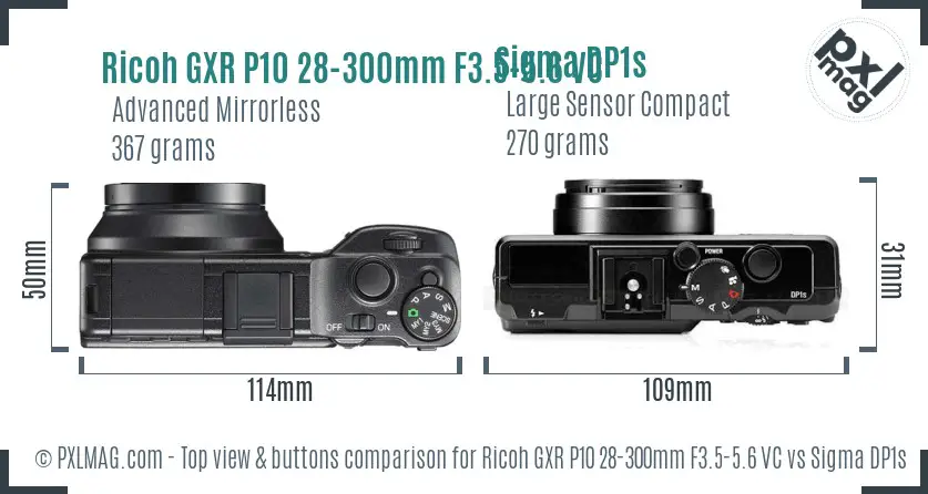 Ricoh GXR P10 28-300mm F3.5-5.6 VC vs Sigma DP1s top view buttons comparison