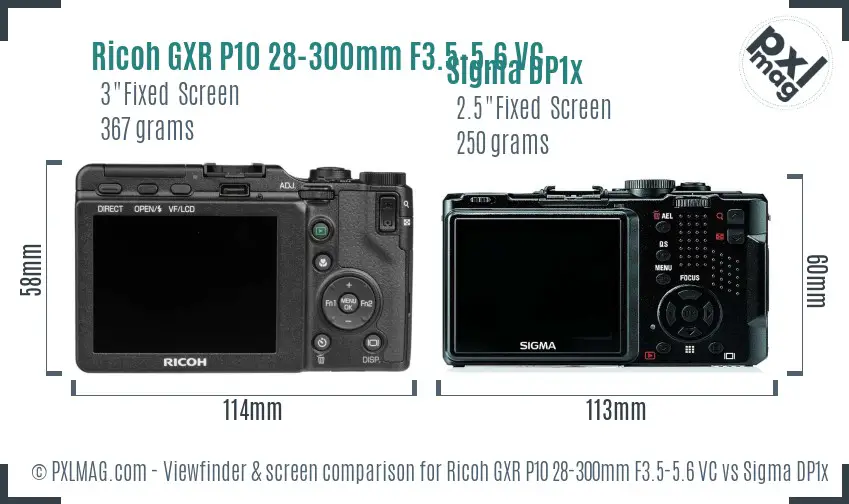 Ricoh GXR P10 28-300mm F3.5-5.6 VC vs Sigma DP1x Screen and Viewfinder comparison