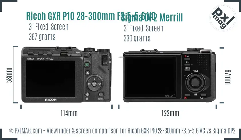 Ricoh GXR P10 28-300mm F3.5-5.6 VC vs Sigma DP2 Merrill Screen and Viewfinder comparison