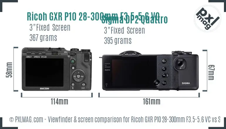Ricoh GXR P10 28-300mm F3.5-5.6 VC vs Sigma DP2 Quattro Screen and Viewfinder comparison