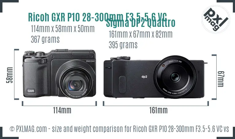 Ricoh GXR P10 28-300mm F3.5-5.6 VC vs Sigma DP2 Quattro size comparison