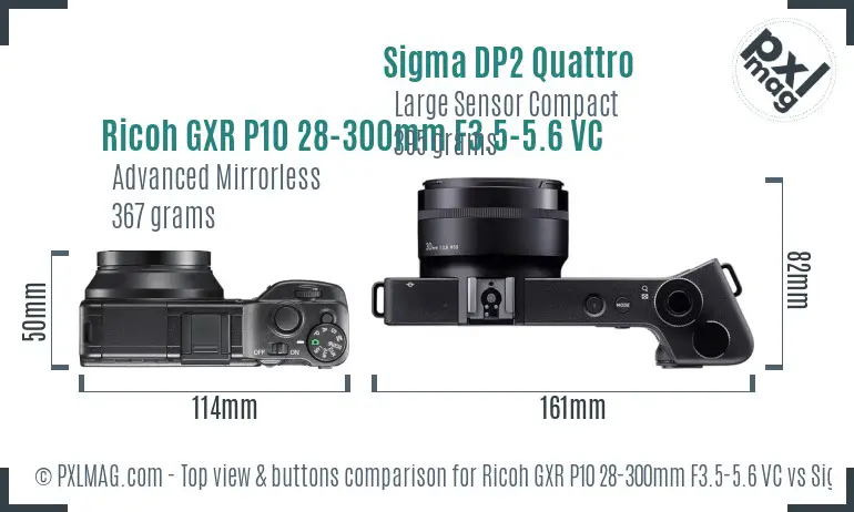 Ricoh GXR P10 28-300mm F3.5-5.6 VC vs Sigma DP2 Quattro top view buttons comparison