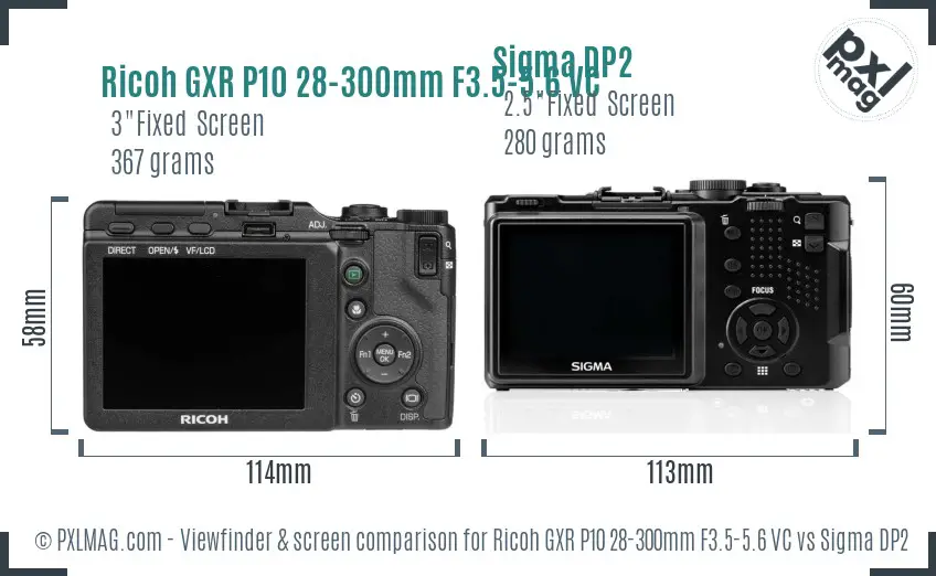 Ricoh GXR P10 28-300mm F3.5-5.6 VC vs Sigma DP2 Screen and Viewfinder comparison