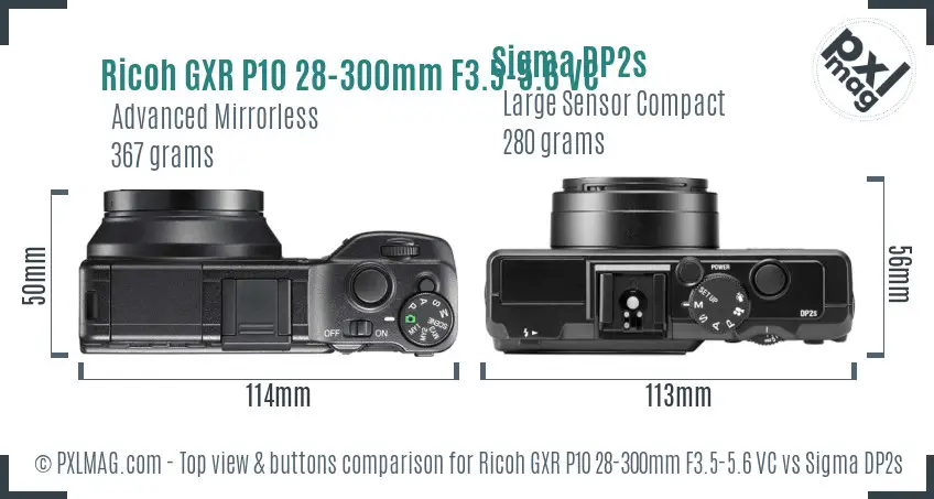 Ricoh GXR P10 28-300mm F3.5-5.6 VC vs Sigma DP2s top view buttons comparison