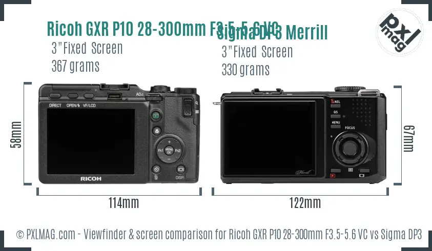 Ricoh GXR P10 28-300mm F3.5-5.6 VC vs Sigma DP3 Merrill Screen and Viewfinder comparison