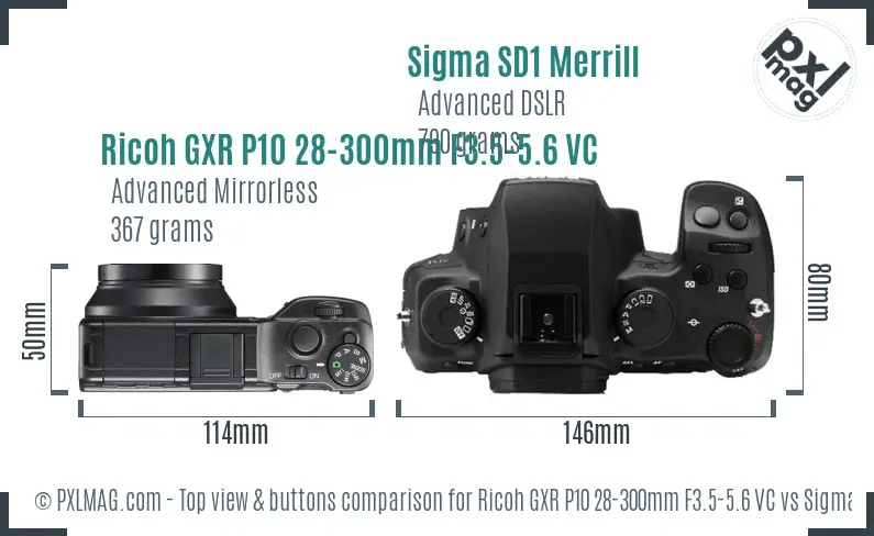 Ricoh GXR P10 28-300mm F3.5-5.6 VC vs Sigma SD1 Merrill top view buttons comparison