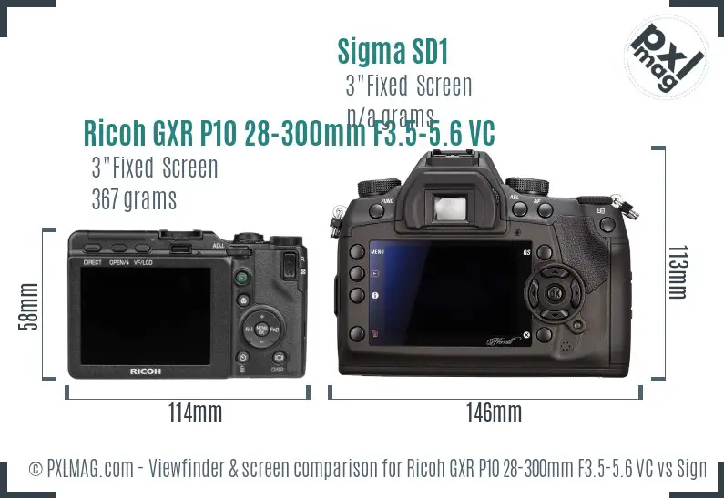 Ricoh GXR P10 28-300mm F3.5-5.6 VC vs Sigma SD1 Screen and Viewfinder comparison
