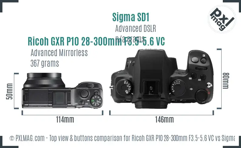 Ricoh GXR P10 28-300mm F3.5-5.6 VC vs Sigma SD1 top view buttons comparison