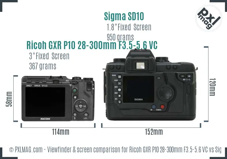 Ricoh GXR P10 28-300mm F3.5-5.6 VC vs Sigma SD10 Screen and Viewfinder comparison