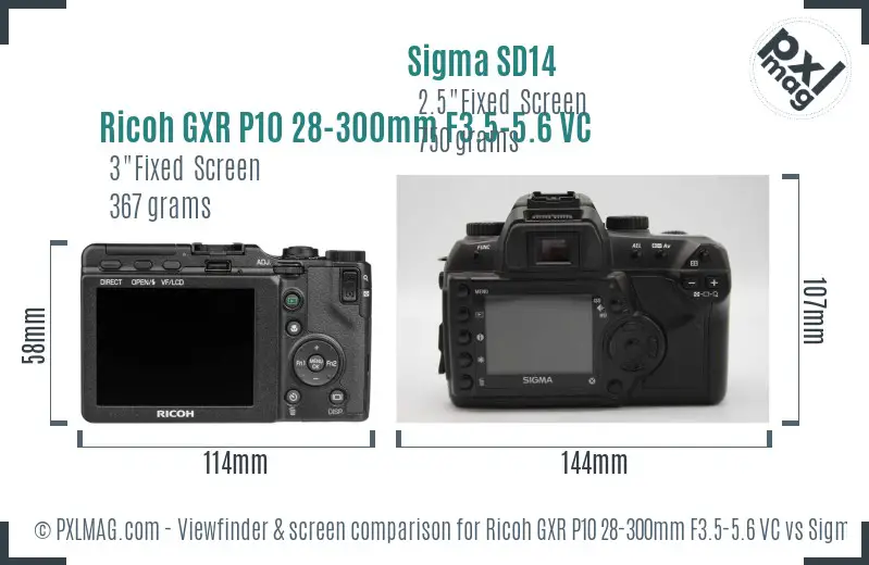 Ricoh GXR P10 28-300mm F3.5-5.6 VC vs Sigma SD14 Screen and Viewfinder comparison