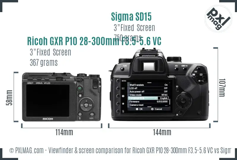 Ricoh GXR P10 28-300mm F3.5-5.6 VC vs Sigma SD15 Screen and Viewfinder comparison