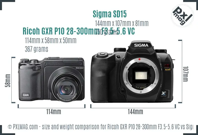 Ricoh GXR P10 28-300mm F3.5-5.6 VC vs Sigma SD15 size comparison