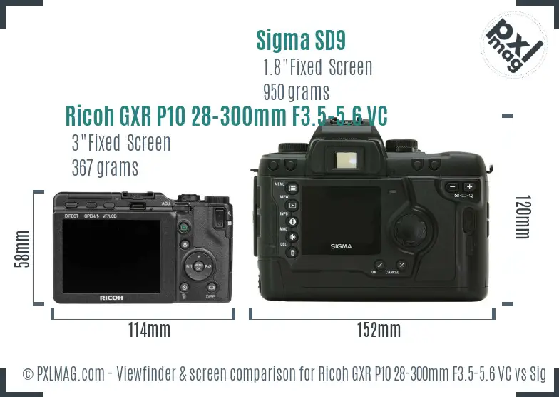 Ricoh GXR P10 28-300mm F3.5-5.6 VC vs Sigma SD9 Screen and Viewfinder comparison