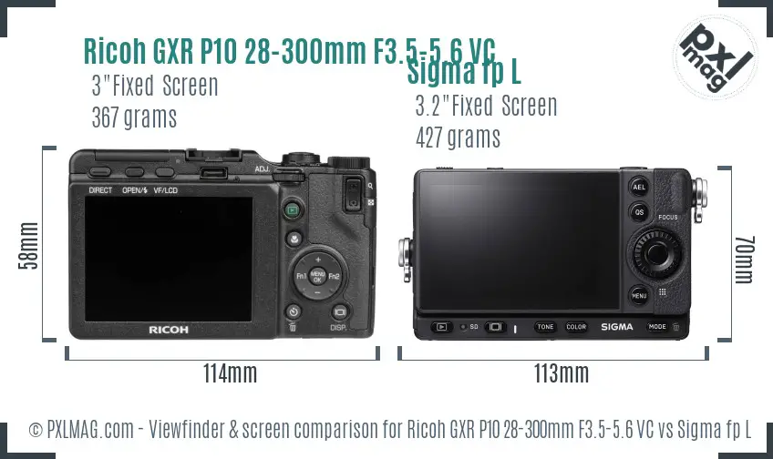 Ricoh GXR P10 28-300mm F3.5-5.6 VC vs Sigma fp L Screen and Viewfinder comparison