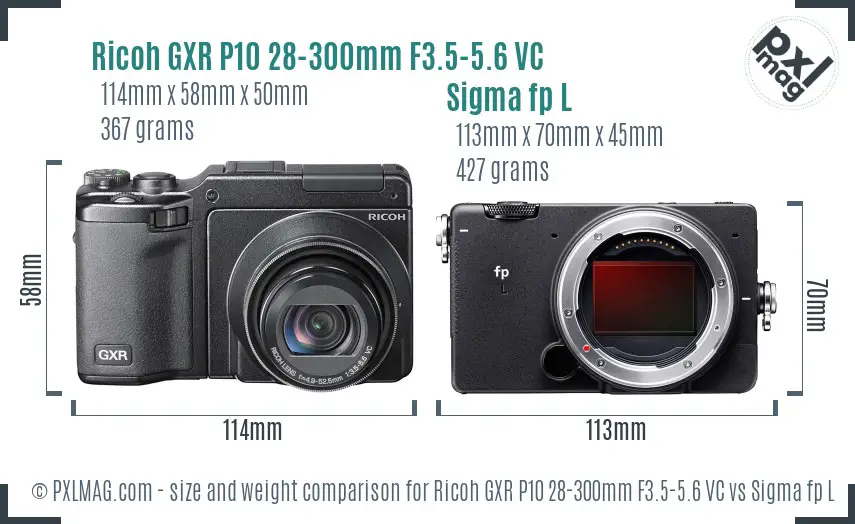 Ricoh GXR P10 28-300mm F3.5-5.6 VC vs Sigma fp L size comparison
