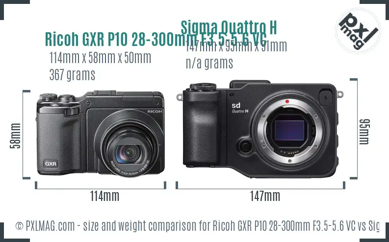 Ricoh GXR P10 28-300mm F3.5-5.6 VC vs Sigma Quattro H size comparison