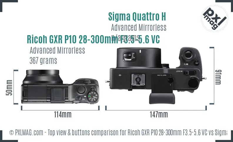 Ricoh GXR P10 28-300mm F3.5-5.6 VC vs Sigma Quattro H top view buttons comparison