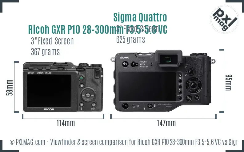 Ricoh GXR P10 28-300mm F3.5-5.6 VC vs Sigma Quattro Screen and Viewfinder comparison