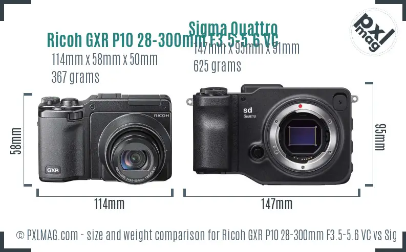 Ricoh GXR P10 28-300mm F3.5-5.6 VC vs Sigma Quattro size comparison