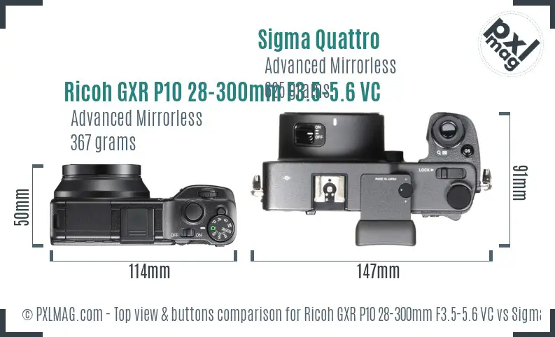 Ricoh GXR P10 28-300mm F3.5-5.6 VC vs Sigma Quattro top view buttons comparison