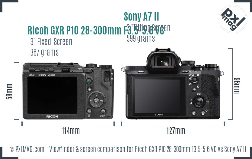 Ricoh GXR P10 28-300mm F3.5-5.6 VC vs Sony A7 II Screen and Viewfinder comparison